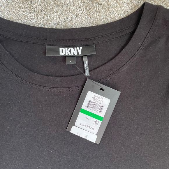 NWT DKNY Women's Faux-Leather Puffed-Sleeve Top. - Picture 4 of 5